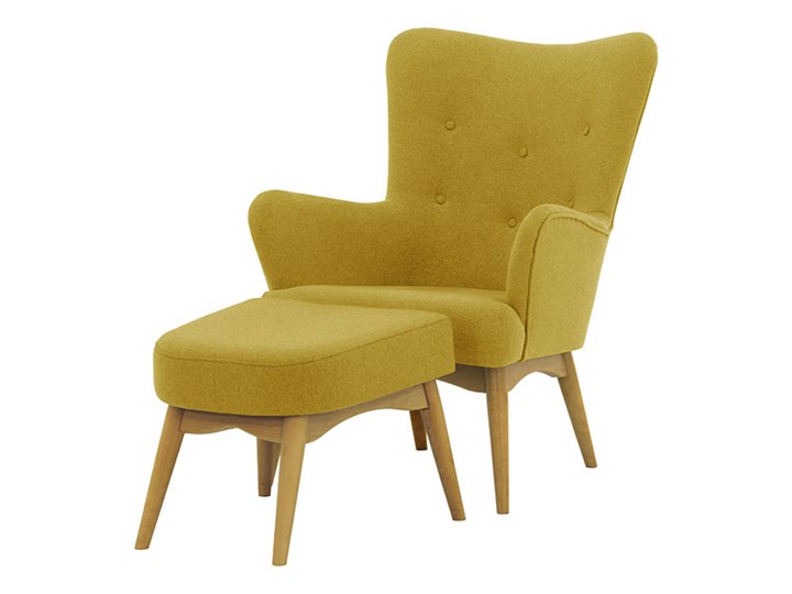 Fotel uszak z podnóżkiem Savano Fotel z podnóżkiem Fotel pikowany Szerokość 78 cm Tkanina Wysokość 97 cm Drewno Głębokość 86 cm Pomieszczenie Salon Kolor Żółty