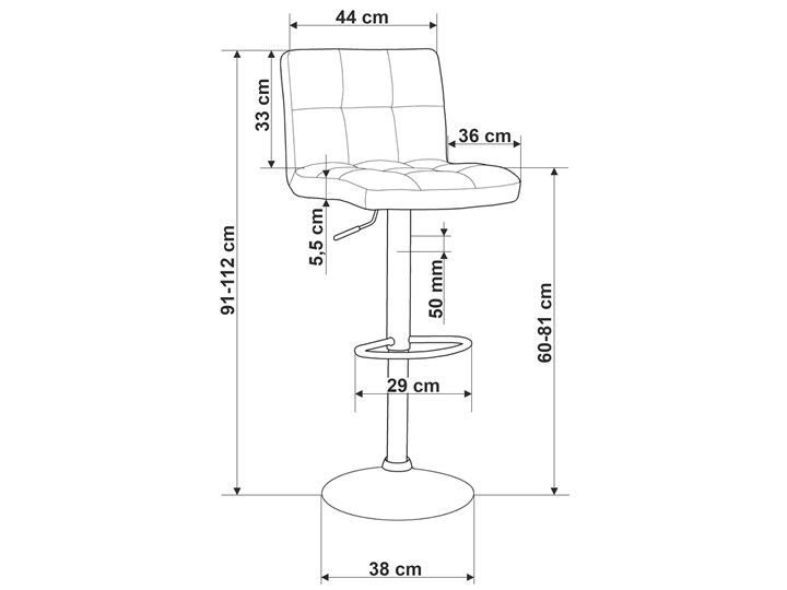 Krzesło obrotowe Arako białe Wysokość 107 cm Wysokość 90 cm Skóra ekologiczna Wysokość 87 cm Głębokość 38 cm Wysokość 112 cm Wysokość siedziska 61 cm