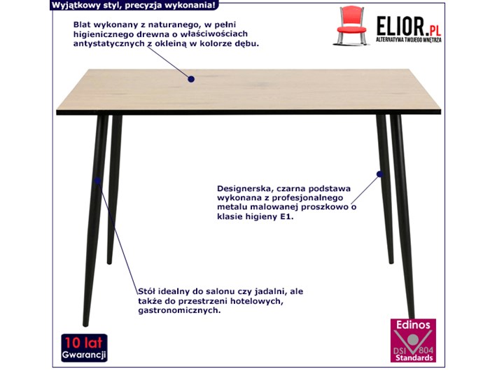 Loftowy stół Telim 120x80 cm - dąb Styl Industrialny Długość 120 cm  Drewno Wysokość 75 cm Kolor Beżowy