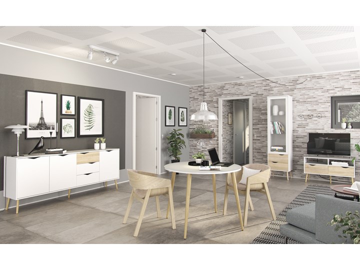 Szeroka komoda Oslo 3D+3S w stylu skandynawskim Wysokość 81 cm Drewno Kolor Biały Głębokość 40 cm Szerokość 196 cm Płyta MDF Kategoria Komody
