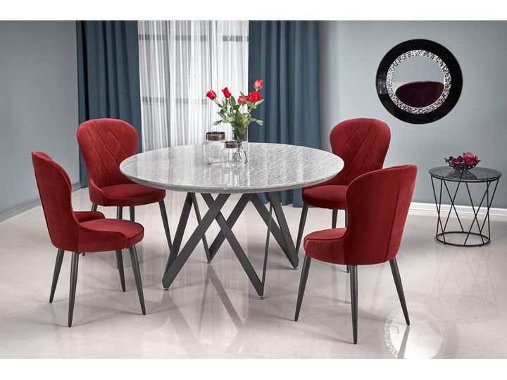 Designerski stół z blatem w optyce marmuru Gustimo Wysokość 77 cm Pomieszczenie Stoły do jadalni Szerokość 140 cm Długość 140 cm Kształt blatu Okrągły