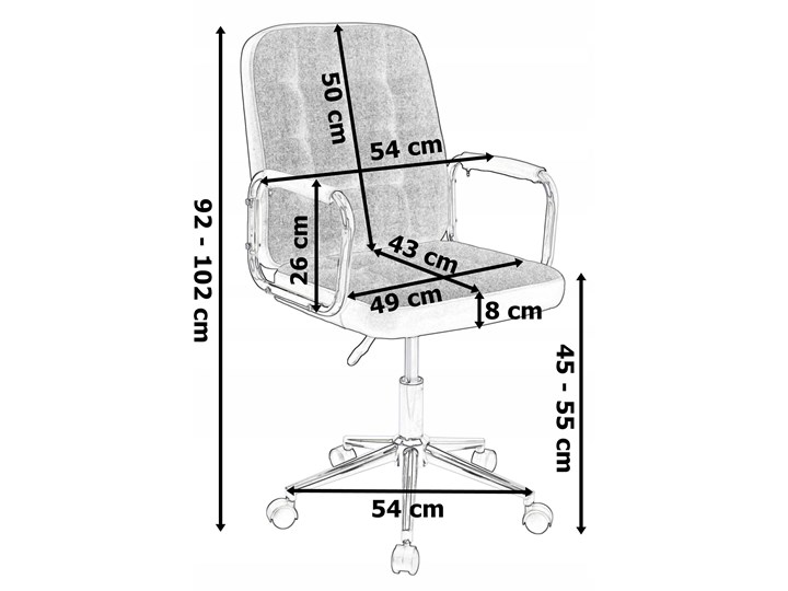 Fotel obrotowy Karlos biało-szary Tkanina Fotel pikowany Metal Wysokość 92 cm Skóra ekologiczna Szerokość 54 cm Głębokość 60 cm Wysokość 102 cm Pomieszczenie Biuro i pracownia