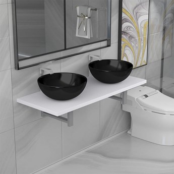 VidaXL Trzyczęściowy zestaw mebli do łazienki, ceramiczny, biały