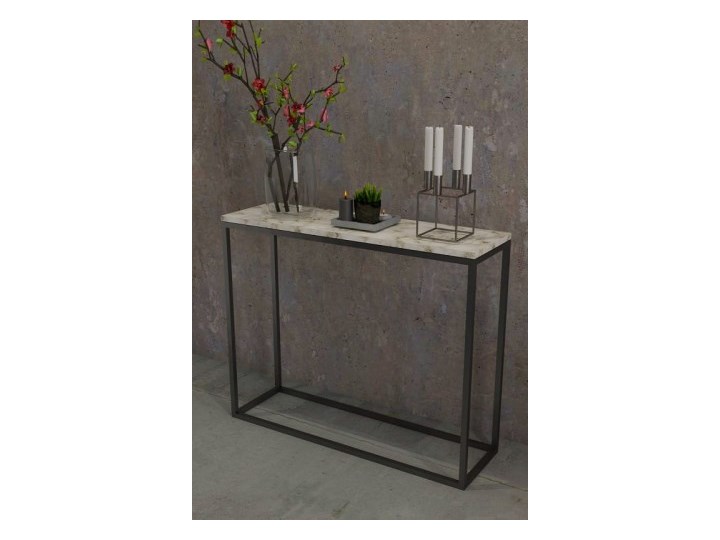 Konsola Isabel marmurowa ekskluzywna granit kwarc Wysokość 100 cm Z samym blatem Szerokość 100 cm Płyta MDF Drewno Głębokość 30 cm Metal Wysokość 80 cm Styl Industrialny Kolor Złoty