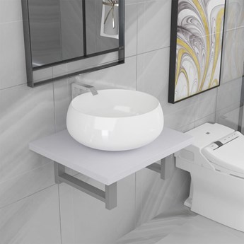 VidaXL Dwuczęściowy zestaw mebli do łazienki, ceramiczny, biały