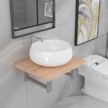 VidaXL Dwuczęściowy zestaw mebli do łazienki, ceramiczny, dębowy