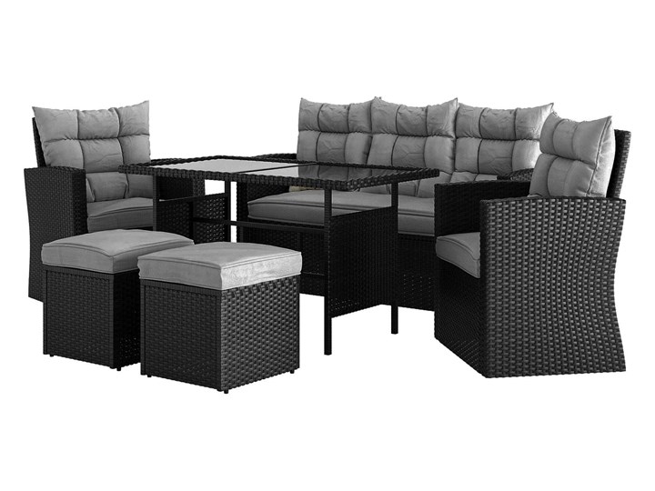 MEBLE OGRODOWE DLA 7 OSÓB RATTAN 1090 CZARNY Zawartość zestawu Stół Zestawy wypoczynkowe Zestawy obiadowe Zawartość zestawu Sofa
