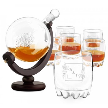 Karafka globus 6 szklanek sylwana zestaw do whisky grawer zaręczyny