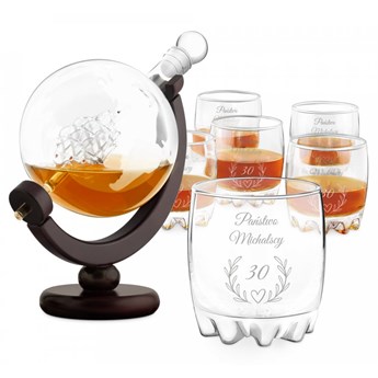 Karafka globus 6 szklanek sylwana zestaw do whisky grawer 30 rocznica