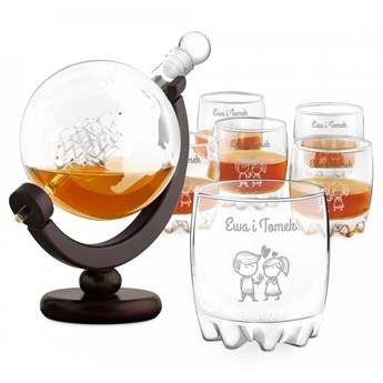 Karafka globus 6 szklanek sylwana zestaw do whisky grawer dla pary