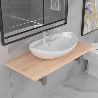 VidaXL Dwuczęściowy zestaw mebli do łazienki, ceramiczny, dębowy