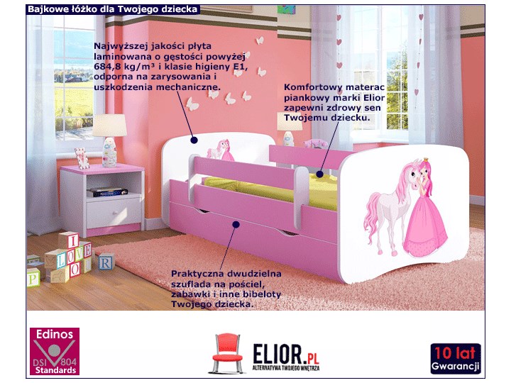 Łóżko dla dziewczynki z szufladą Happy 2X mix 70x140 - różowe Rozmiar materaca 70x140 cm Kolor Różowy