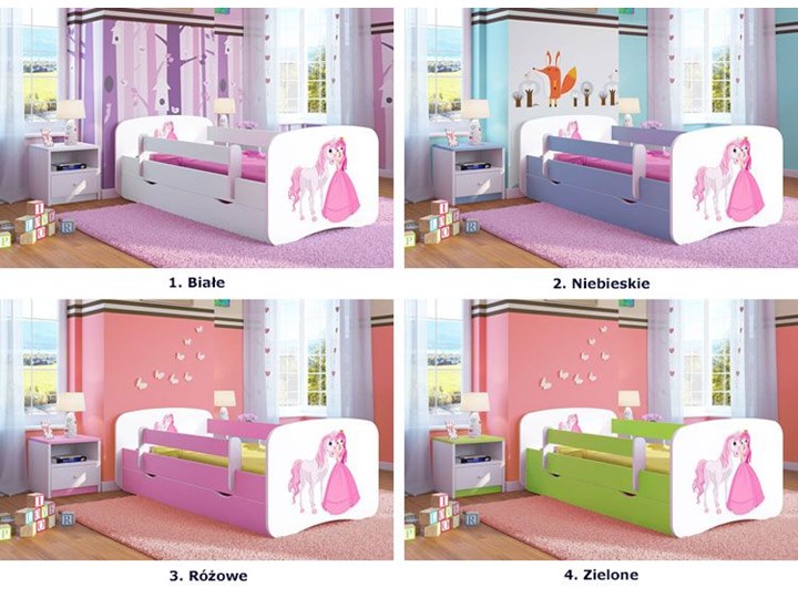 Łóżko dziecięce ze stelażem Happy 2X mix 70x140 - zielone Płyta meblowa Dla dziewczynki Z barierką Pojedyncze Rozmiar materaca 70x140 cm Z szufladą Kolor Biały