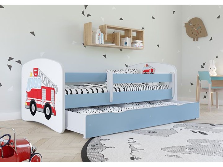 Łóżko dla chłopca z barierką Happy 2X mix 70x140 - niebieskie Z szufladą Styl Nowoczesny Pojedyncze Płyta meblowa Rozmiar materaca 70x140 cm