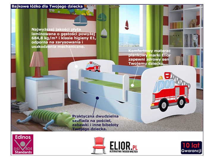 Łóżko dla chłopca z barierką Happy 2X mix 70x140 - niebieskie Płyta meblowa Z szufladą Pojedyncze Styl Nowoczesny Rozmiar materaca 70x140 cm