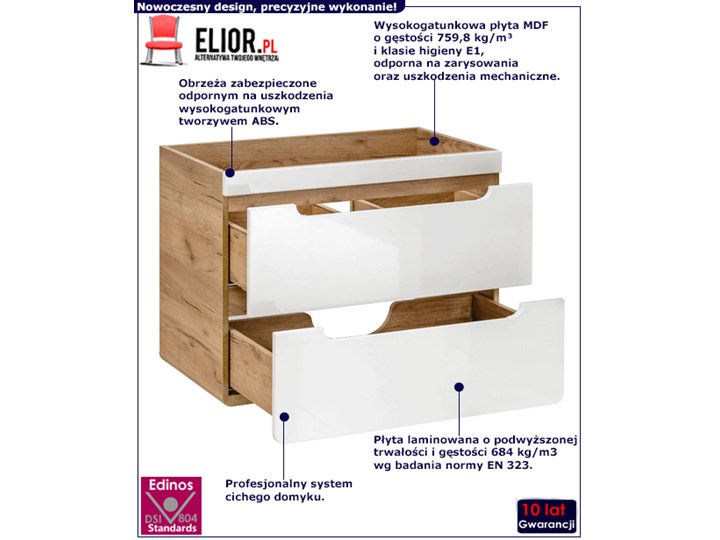 Szafka pod umywalkę Borneo 6X z szufladami 60 cm - Biały połysk Wiszące Wysokość 59 cm Kategoria Szafki stojące