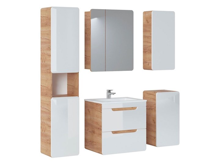 Szafka pod umywalkę Borneo 6X z szufladami 60 cm - Biały połysk Kategoria Szafki stojące Wysokość 59 cm Wiszące Rodzaj frontu Szuflady