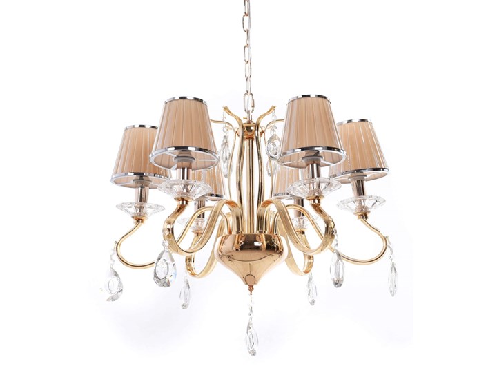 KLASYCZNY ŻYRANDOL KRYSZTAŁOWY ZŁOTY FINEZZIA W6 LUMINA DECO Chrom Tkanina Lampa z abażurem Szkło Lampa z kryształkami Metal Lampa z kloszem Styl Tradycyjny