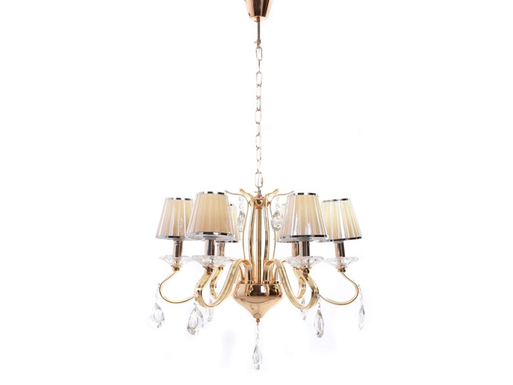 KLASYCZNY ŻYRANDOL KRYSZTAŁOWY ZŁOTY FINEZZIA W6 LUMINA DECO Lampa z kryształkami Metal Lampa z abażurem Szkło Tkanina Chrom Lampa z kloszem Styl Tradycyjny