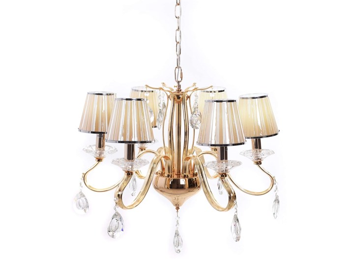 KLASYCZNY ŻYRANDOL KRYSZTAŁOWY ZŁOTY FINEZZIA W6 LUMINA DECO Lampa z abażurem Lampa z kryształkami Szkło Lampa z kloszem Metal Chrom Tkanina Kategoria Lampy wiszące