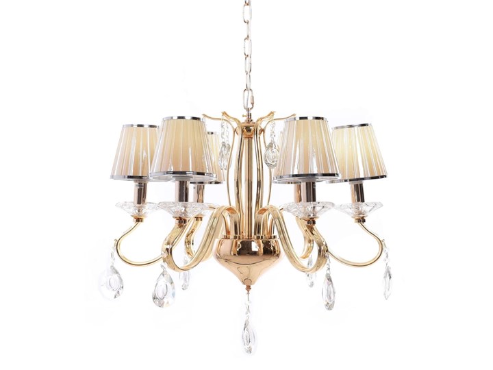 KLASYCZNY ŻYRANDOL KRYSZTAŁOWY ZŁOTY FINEZZIA W6 LUMINA DECO Lampa z kryształkami Metal Chrom Szkło Lampa z kloszem Lampa z abażurem Tkanina Pomieszczenie Jadalnia