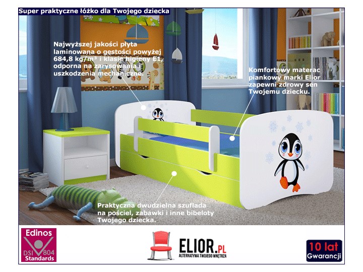 Łóżko dziecięce ze stelażem Happy 2X mix 80x180 - zielone Drewno Metal Płyta meblowa Płyta MDF Rozmiar materaca 80x180 cm Kolor Biały