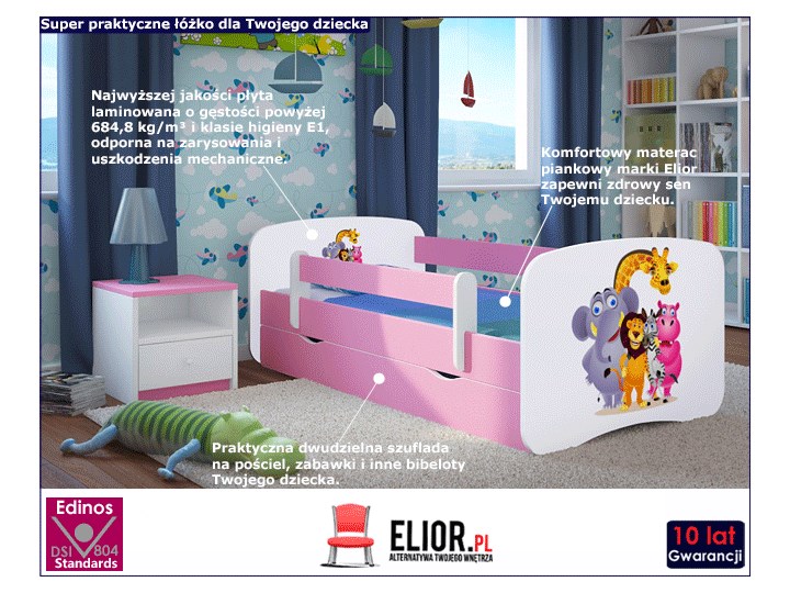 Łóżko dla dziewczynki z materacem Happy 2X mix 80x160 - różowe Płyta MDF Drewno Metal Rozmiar materaca 80x160 cm Płyta meblowa Kolor Różowy