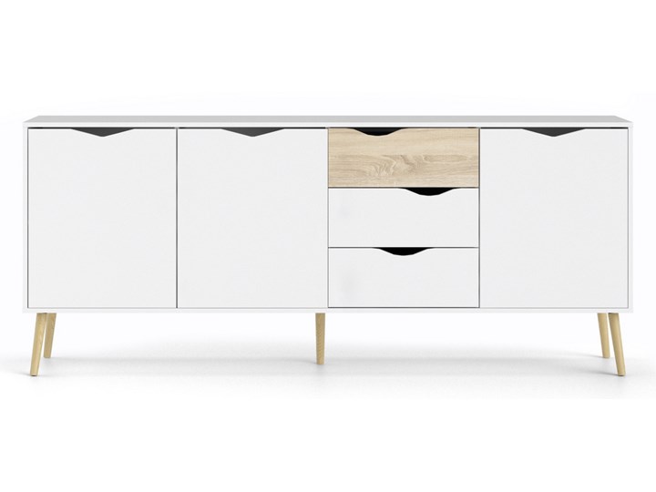Szeroka komoda Oslo 3D+3S w stylu skandynawskim Płyta MDF Kolor Biały Głębokość 40 cm Wysokość 81 cm Drewno Szerokość 196 cm Kategoria Komody