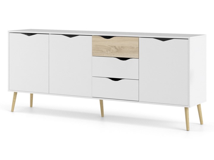Szeroka komoda Oslo 3D+3S w stylu skandynawskim Głębokość 40 cm Szerokość 196 cm Kolor Biały Płyta MDF Drewno Wysokość 81 cm Kategoria Komody