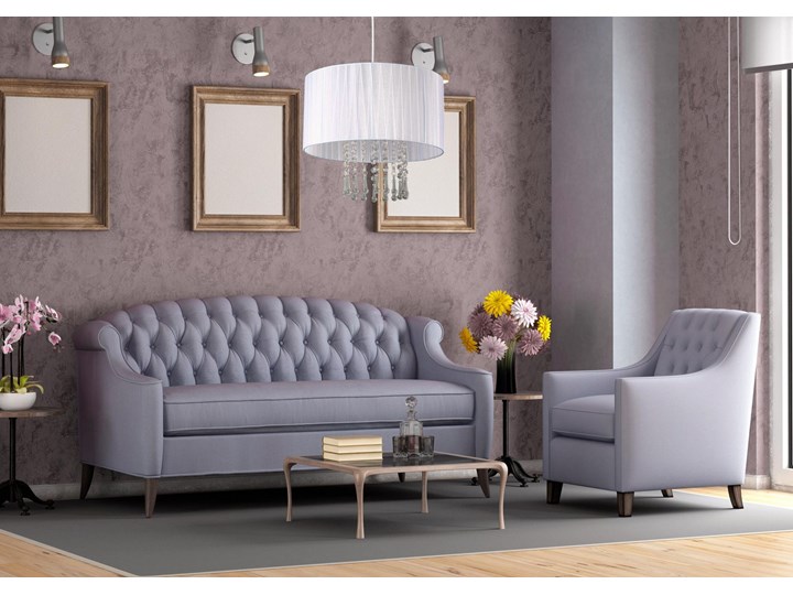 Lampa wisząca w stylu glamour E419-Wenez - biały Lampa z abażurem Tkanina Metal Lampa z kryształkami Kolor Szary Kategoria Lampy wiszące