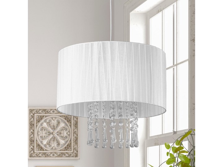 Lampa wisząca w stylu glamour E419-Wenez - biały Kolor Szary Tkanina Lampa z kryształkami Metal Lampa z abażurem Styl Nowoczesny