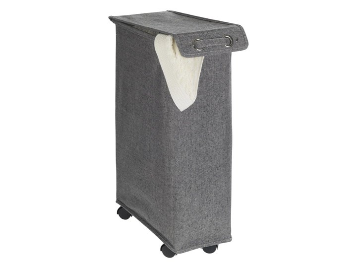 Kosz na pranie z pokrywą i kółkami, wąski pojemnik tekstylny - 43 l, 60 x 18,5 x 40 cm, WENKO Tkanina Kolor Szary Tworzywo sztuczne Kategoria