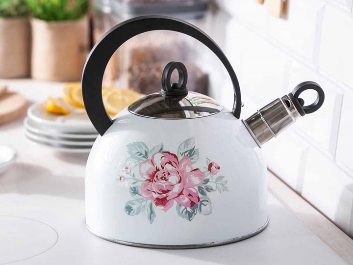 Czajnik nierdzewny na gaz i indukcję Altom Design Róża Paryska 2,5 l Kolor Biały