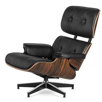 Fotel Lucera XL insp. Lounge Chair Czarna Skóra Zebrano Czarna-z-chromowanymi-grzbietami