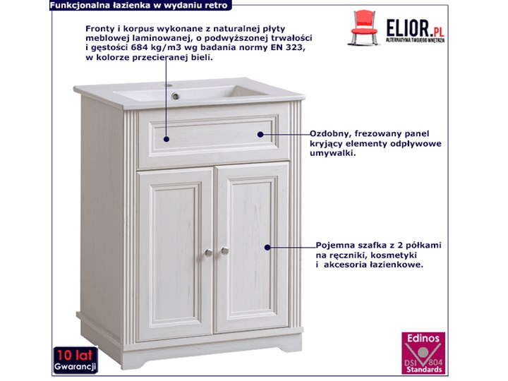 Szafka pod umywalkę stojąca Vermont 4X - shabby shic Szerokość 60 cm Stojące Wysokość 79 cm Kategoria Szafki stojące