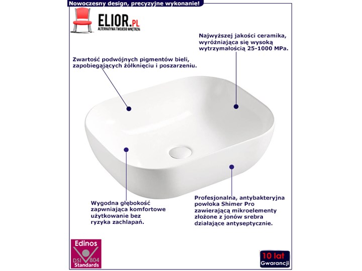 Umywalka nablatowa ceramiczna Pavona - Biała Ceramika Owalne Nablatowe Kolor Biały Kategoria Umywalki