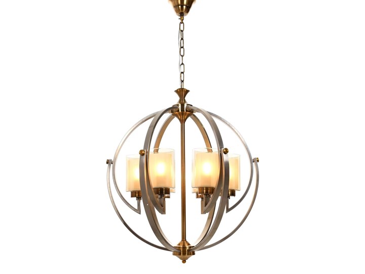 LAMPA WISZĄCA LOFT SATYNOWO-MOSIĘŻNA BERGEN W6 Szkło Lampa z kloszem Lampa z abażurem Metal Mosiądz Pomieszczenie Przedpokój Styl Nowoczesny