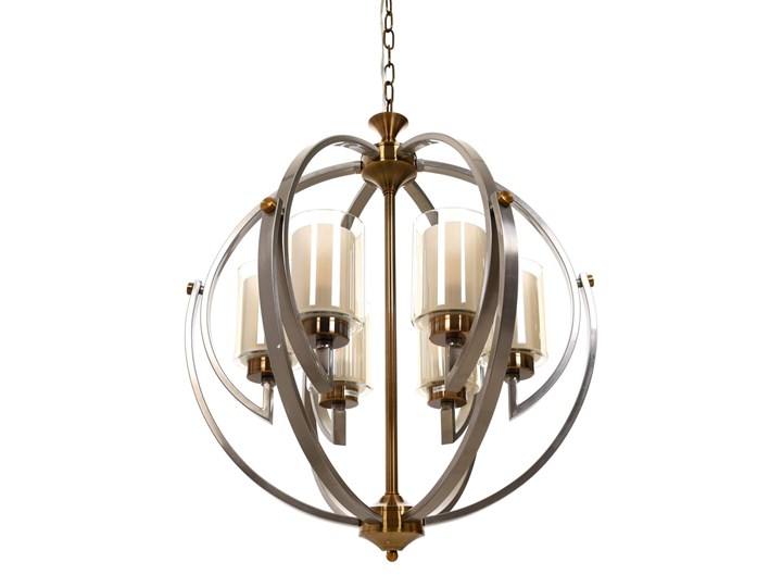LAMPA WISZĄCA LOFT SATYNOWO-MOSIĘŻNA BERGEN W6 Lampa z kloszem Mosiądz Szkło Metal Lampa z abażurem Pomieszczenie Przedpokój