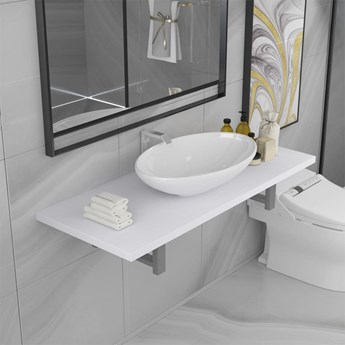 VidaXL Dwuczęściowy zestaw mebli do łazienki, ceramiczny, biały