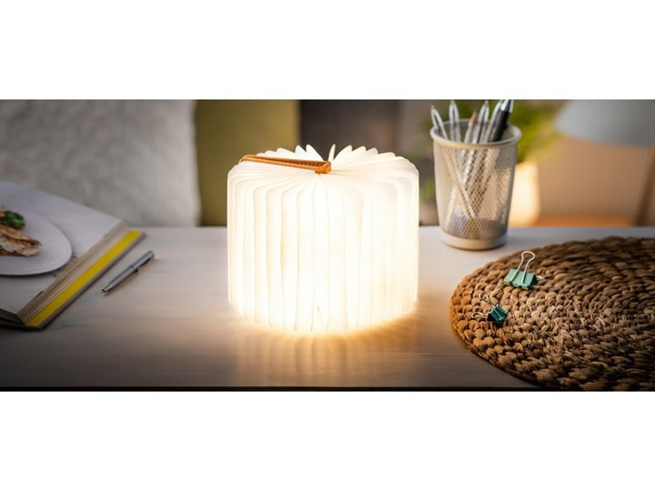 Pomarańczowa lampka stołowa LED w kształcie książki Gingko Booklight Wysokość 13 cm Kolor Szary Lampa z kloszem Kolor Pomarańczowy
