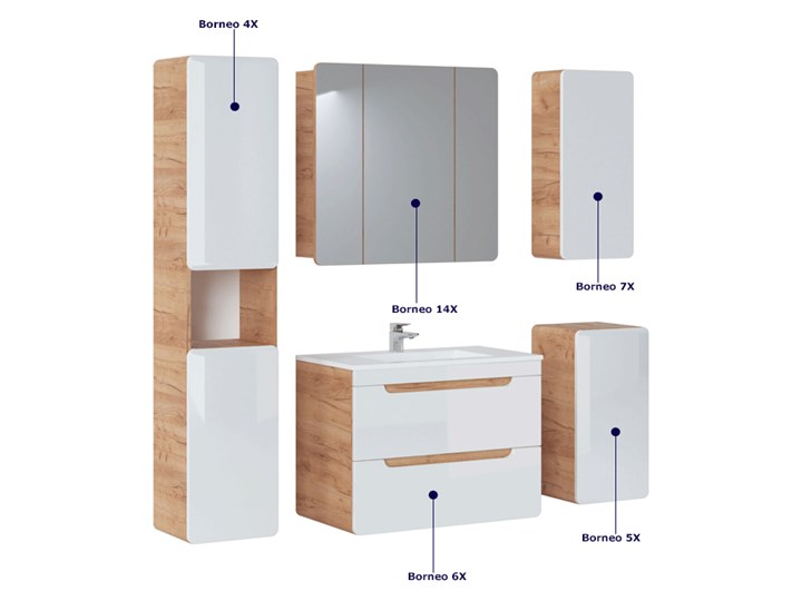 Podwieszana szafka łazienkowa z lustrem - Borneo 14X Wiszące Płyta MDF Szafki Głębokość 16 cm Wysokość 75 cm Drewno Szerokość 80 cm Regał Głębokość 38 cm Rodzaj frontu Drzwiczki