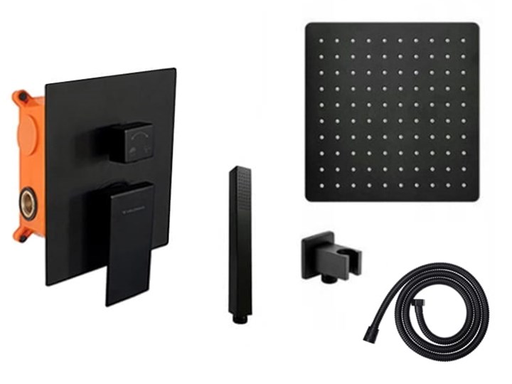 VELDMAN CZARNY ZESTAW PODTYNKOWY QUADRO BLACK Wyposażenie Z uchwytem Wyposażenie Z słuchawką