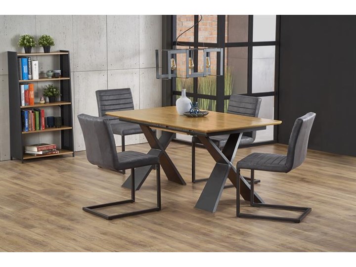 Duży industrialny stół rozkładany dąb naturalny/czarny 220 cm Długość 160 cm Szerokość 90 cm Stal Wysokość 75 cm Drewno Płyta MDF Pomieszczenie Stoły konferencyjne Styl Nowoczesny