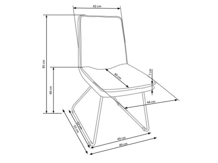 Krzesło z miękkim siedziskiem, metalowe płozy, loft Wysokość 85 cm Stal Szerokość 48 cm Skóra ekologiczna Tapicerowane Głębokość 55 cm Tworzywo sztuczne Tkanina Szerokość 44 cm Głębokość 48 cm Krzesło inspirowane Kategoria Krzesła kuchenne