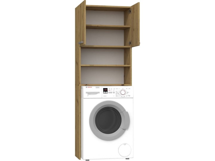 Regał z wnęką na pralkę, szafka łazienkowa dąb Stojące Drewno Wysokość 89 cm Głębokość 30 cm Płyta MDF Wysokość 183 cm Szafki Szerokość 64 cm Słupek Rodzaj frontu Drzwiczki