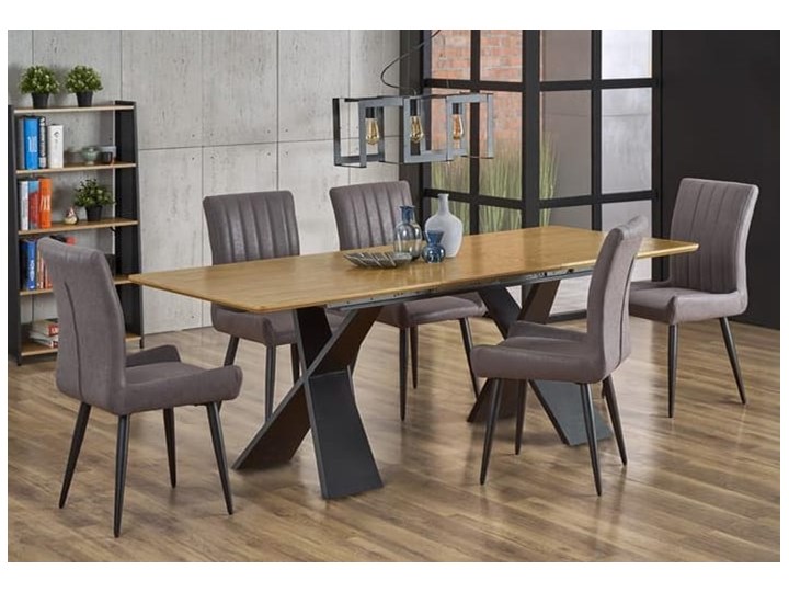 Duży industrialny stół rozkładany dąb naturalny/czarny 220 cm