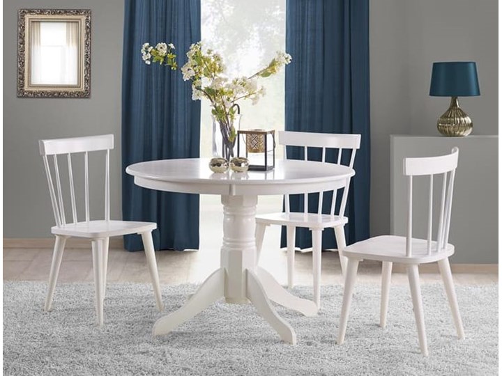 Elegancki okrągły stół do jadalni w kolorze białym Ø106cm Długość 106 cm Wysokość 75 cm Szerokość 106 cm Płyta MDF Drewno Wysokość 106 cm Styl Glamour