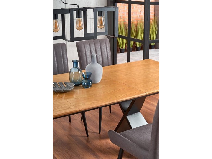 Duży industrialny stół rozkładany dąb naturalny/czarny 220 cm Wysokość 75 cm Drewno Szerokość 90 cm Płyta MDF Stal Długość 160 cm Styl Nowoczesny