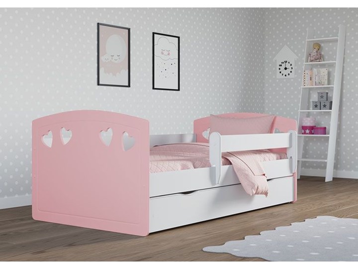 Łóżko dla dziewczynki z materacem Nolia 3X 80x140 - pudrowy róż Z barierką Płyta meblowa Pojedyncze Z szufladą Kolor Biały