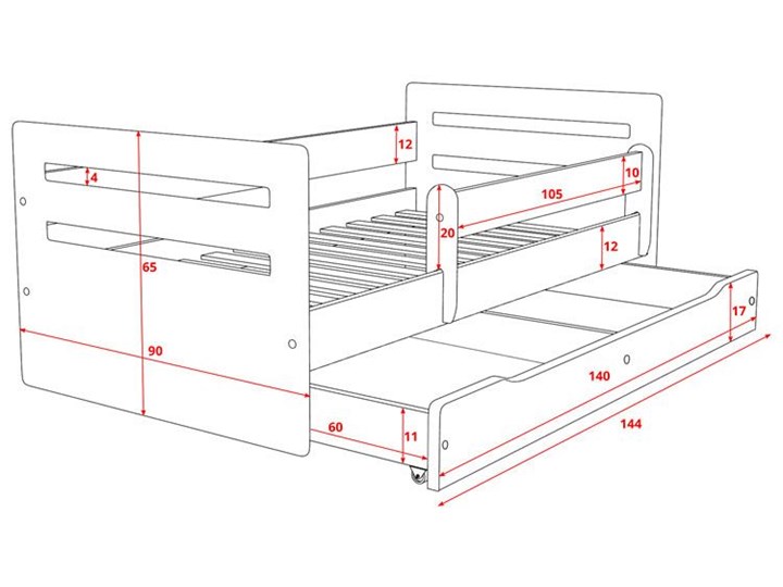 Łóżko dla dziecka z materacem Candy 2X 80x140 - białe Drewno Płyta meblowa Metal Płyta MDF Rozmiar materaca 80x140 cm